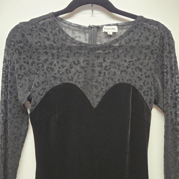 Superdown Kimberly Mesh Velvet Mini Dress Black sz Small Cheetah Leopard 90s Y2K - Picture 6 of 12